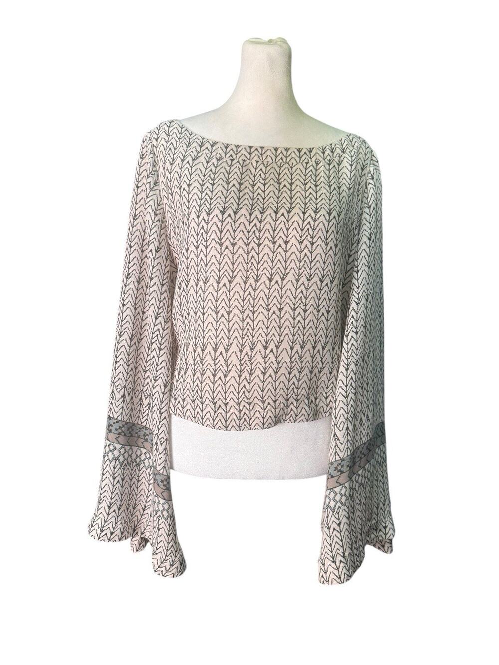 Free People Womens Boho Flowy Bell Sleeve Earthy Crop Top Neutral Geometric S